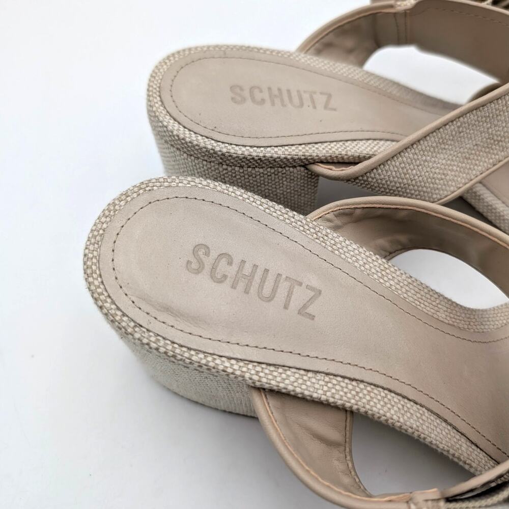 Schutz Olga Sandal Oyster Block Heel Raffia - Picture 14 of 14